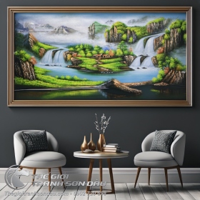 Tranh Sơn Dầu Phong Cảnh Sơn Thủy Hai Thác Nước