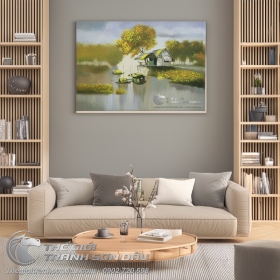 Tranh Sơn Dầu Phong Cảnh Sông Nước Quê Nhà