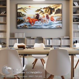 Tranh Sơn Dầu Phong Thủy Bát Mã Dành Cho Người Mệnh Thổ