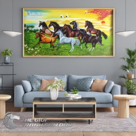 Tranh Sơn Dầu Phong Thủy Bát Mã Tặng Tân Gia