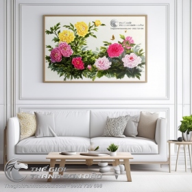 Tranh Sơn Dầu Phong Thủy Tám Hoa Mẫu Đơn