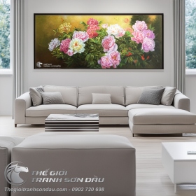 Tranh Sơn Dầu Phong Thủy Vườn Hoa Mẫu Đơn Rực Rỡ
