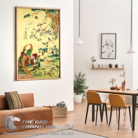 Tranh Sơn Dầu Phượng Hoàng Bên Cây Tùng Bách