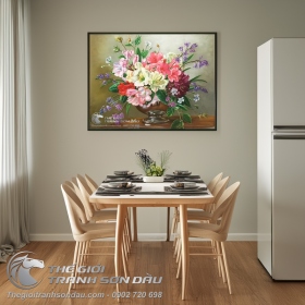 Tranh Sơn Dầu Tĩnh Vật Bình Hoa Treo Phòng Bếp