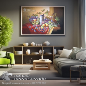 Tranh Sơn Dầu Tĩnh Vật Trái Cây và Phích Nước