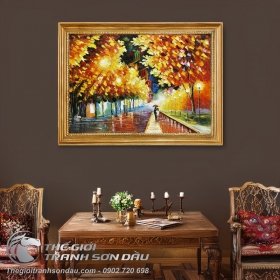 Tranh Sơn Dầu Trang Trí Phố Lên Đèn