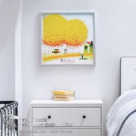 Tranh Sơn Dầu Trát Bay Hiện Đại Cây Lá Vàng
