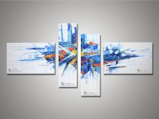 Tranh Sơn Dầu Trừu Tượng Bộ Bốn Bức Tông Xanh