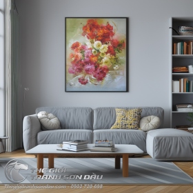 Tranh Sơn Dầu Vẽ Bình Hoa Cúc Đẹp