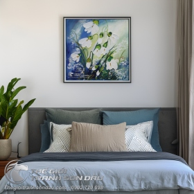 Tranh Sơn Dầu Vẽ Bình Hoa Nghệ Thuật Treo Phòng Khách