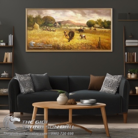 Tranh Sơn Dầu Vẽ Cánh Đồng Lúa Vàng Ươm