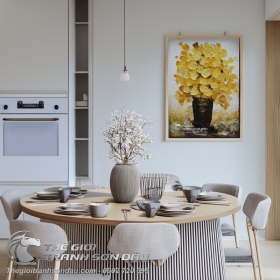 Tranh Sơn Dầu Vẽ Dày Màu Bình Hoa Vàng