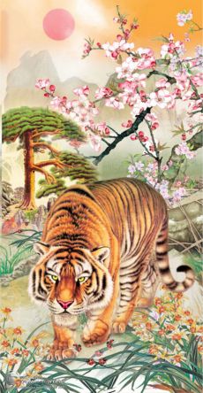 Tranh Sơn Dầu Vẽ Hổ Trong Vườn Đào