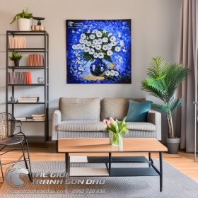 Tranh Sơn Dầu Vẽ Hoa Cúc Trắng Dày Màu