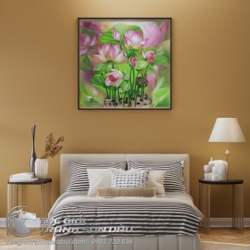 Tranh Sơn Dầu Vẽ Hoa Sen Nghệ Thuật Trang Trí Phòng Khách