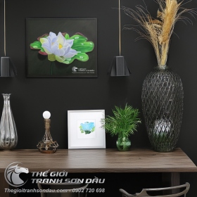 Tranh Sơn Dầu Vẽ Hoa Sen Trắng Nghệ Thuật