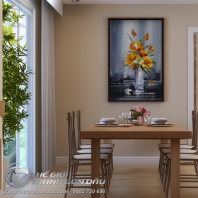 Tranh Sơn Dầu Vẽ Lọ Hoa Vàng Trang Trí Phòng Ngủ