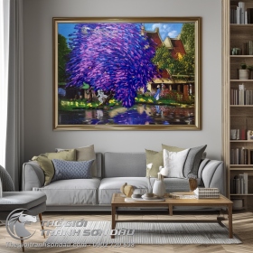Tranh Sơn Dầu Vẽ Phong Cảnh Việt Nam Cây Màu Tím