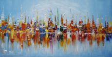 Tranh Sơn Dầu Vẽ Thành Phố Bán Trừu Tượng Nghệ Thuật