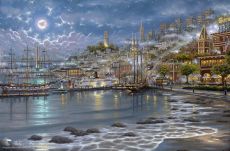 Tranh Sơn Dầu Vẽ Thành Phố Biển Đêm Rực Rỡ