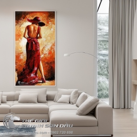 Tranh Sơn Dầu Vẽ Thiếu Nữ Khoe Lưng Trần Quyến Rũ