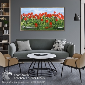Tranh Sơn Dầu Vườn Hoa Tulip Màu Đỏ