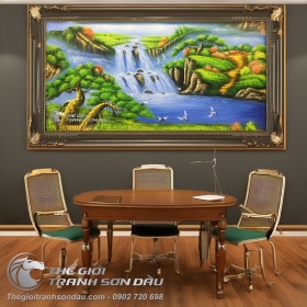 Tranh Sơn Thủy Hữu Tình Tùng Hạc và Thác Nước