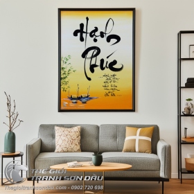 Tranh Thư Pháp Chữ Hạnh Phúc Khổ Dọc