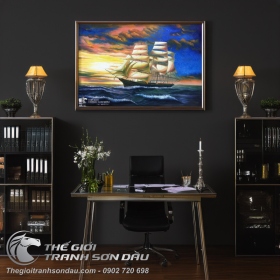 Tranh Thuận Buồm Xuôi Gió Thuyền Ra Khơi Rạng Sáng