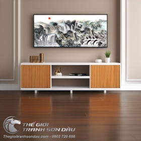 Tranh Thủy Mặc Cảnh Thác Nước Hoang Sơ