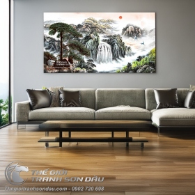 Tranh Thủy Mặc Cây Tùng Trên Đỉnh Thác Hùng Vĩ
