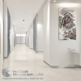 Tranh Thủy Mạc Sông Nước Yên Bình Bên Dãy Núi