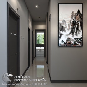 Tranh Thủy Mạc Sương Mờ Đỉnh Đá