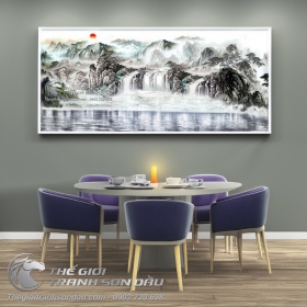 Tranh Thủy Mặc Thác Bạc Chìm Trong Sương Sớm