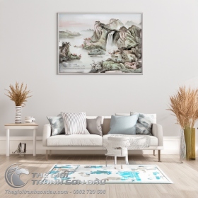 Tranh Thủy Mặc Thác Đẹp Bên Sông Lặng