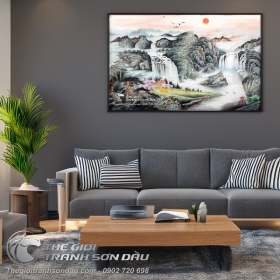 Tranh Thủy Mặc Thác Ghềnh Tùng Đẹp Treo Phòng Khách