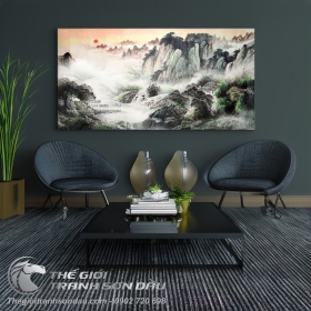 Tranh Thủy Mặc Vách Đá Trong Ánh Bình Minh