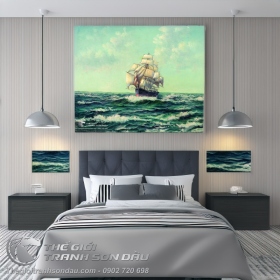 Tranh Thuyền Buồm Và Sóng Biển Lăn Tăn