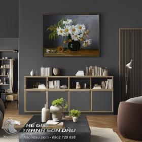 Tranh Tĩnh Vật Bình Hoa Cúc Trắng