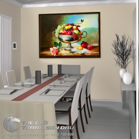 Tranh Tĩnh Vật Giỏ Trái Cây Đậm Màu