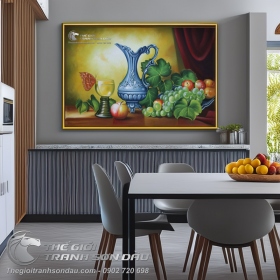 Tranh Tĩnh Vật Trái Cây Và Bình Rượu