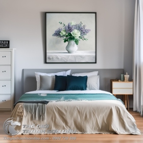 Tranh Trang Trí Vẽ Lọ Hoa Hồng Trắng Tuyệt Đẹp