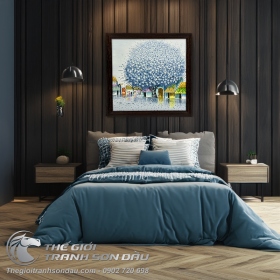 Tranh Treo Tường Hiện Đại Phố Hoa Cây Màu Tím