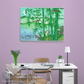 Tranh Trúc Chim Và Mặt Trăng