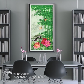 Tranh Trúc Mẫu Đơn Và Chim