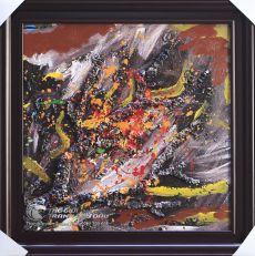 Tranh Trừu Tượng Nền Đen Sắc Đỏ Vàng