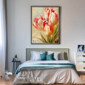 Tranh Vẽ Bằng Sơn Dầu Hoa Tulip Màu Đỏ