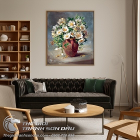 Tranh Vẽ Bình Hoa Cúc Đẹp Nhẹ Nhàng