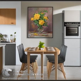 Tranh Vẽ Bình Hoa Hồng Vàng Sang Trọng