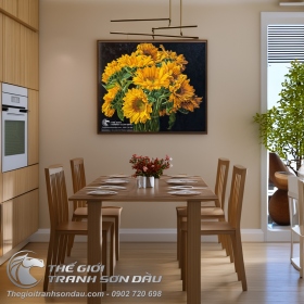 Tranh Vẽ Bó Hoa Hướng Dương Cắm Ly Thủy Tinh